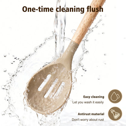 Silicone Cooking Utensils Set, Heat Resistant Kitchen Cooking Utensils Set, 12 PCS Handle Silicone Kitchen Gadgets Utensil Set, Khaki
