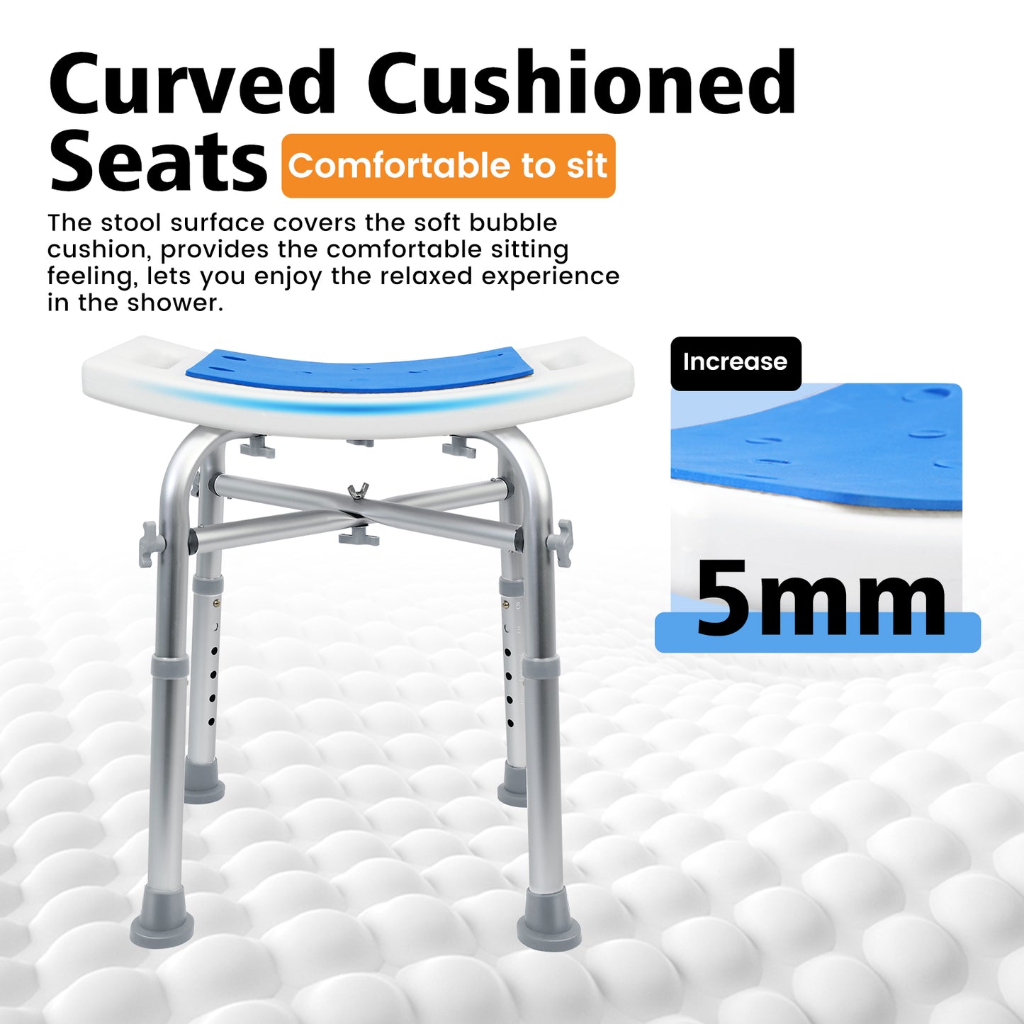 Shower Chair 400lbs Heavy Duty Shower Stool with Padded Bath Seat, Tool-Free Assembly, Height Adjustable Anti-Slip Shower Bench Bathtub Stool Seat for Elderly, Senior, Handicap & Disabled