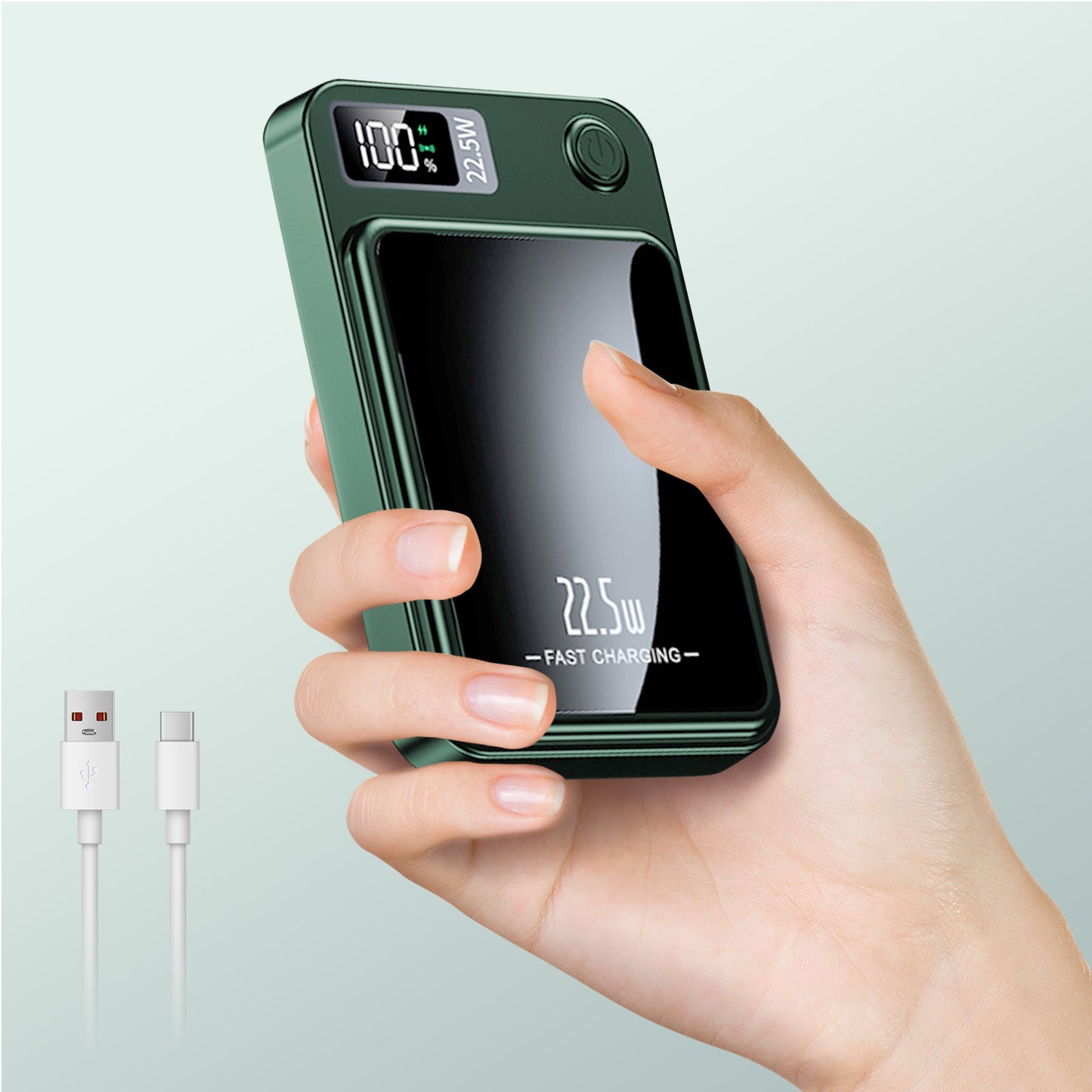10,000mAh Power Bank with LED Power Display, 22.5W Portable Charger 2-in-1 Wireless, Magnetic Portable Power Bank Fast Charging, Suitable for Outdoor Travel Backup Small Phone Charger, Green