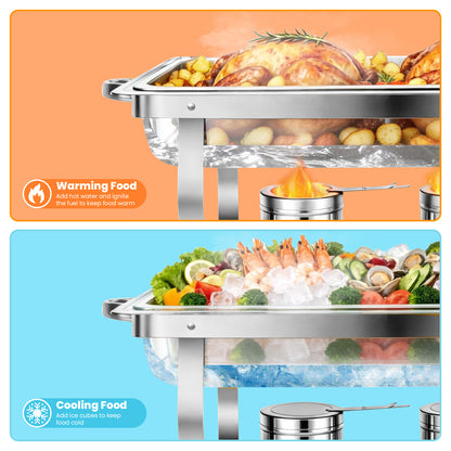 BAOKALER 2 Pack 9QT Stainless Steel Chafing Dish Buffet Set, Rectangular Food Warmer with Water Pan and Fuel Holder, Catering Supplies for Party Banquet Wedding