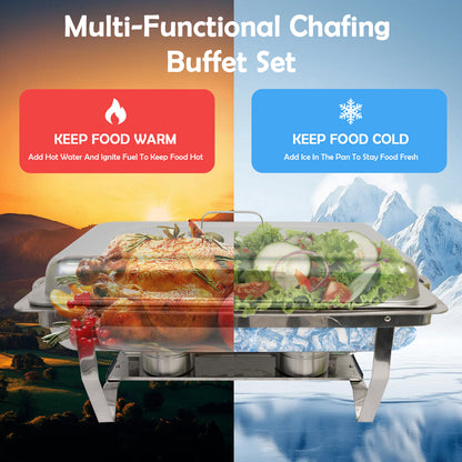 9Qt Chafing Dishes Set Foldable Rectangular Chafer Set, Stainless Steel Food Warmer Set, Full Size for Cooked Food Insulation, 6-Pack