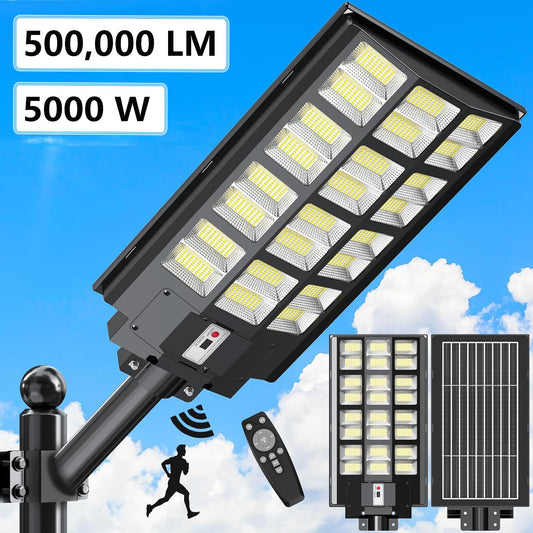 5000W Waterproof Outdoor Courtyard Light, Motion Sensor Solar Street Light, Dusk to Dawn Solar Security Flood Light with remote Control, Suitable for Courtyard, Patio, Outdoor