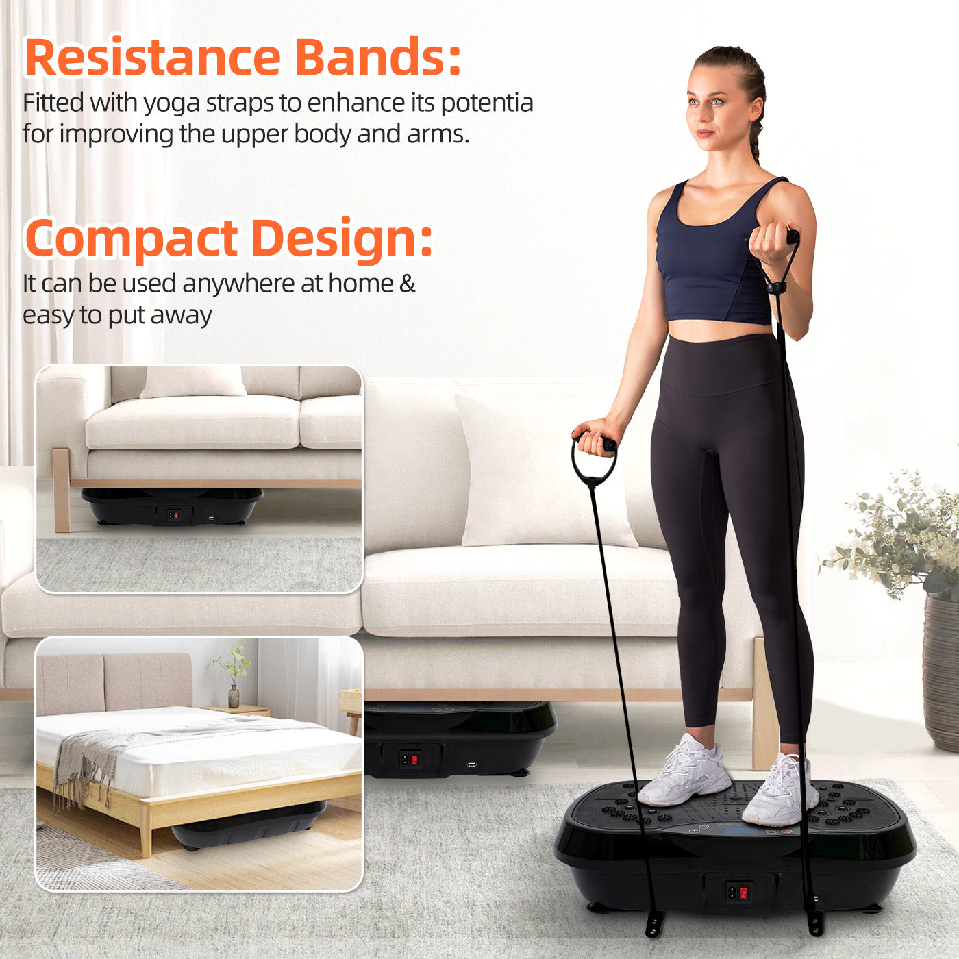 Vibration Plate Exercise Machine, Full Body Workout Machine for Weight Loss, Vibrating Board 300LBS Capacity, Vibration Platform with Resistance Bands, Remote Control, Silver-White