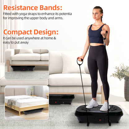 Vibration Plate Exercise Machine, Full Body Workout Machine for Weight Loss, Vibrating Board 300LBS Capacity, Vibration Platform with Resistance Bands, Remote Control, Silver-White