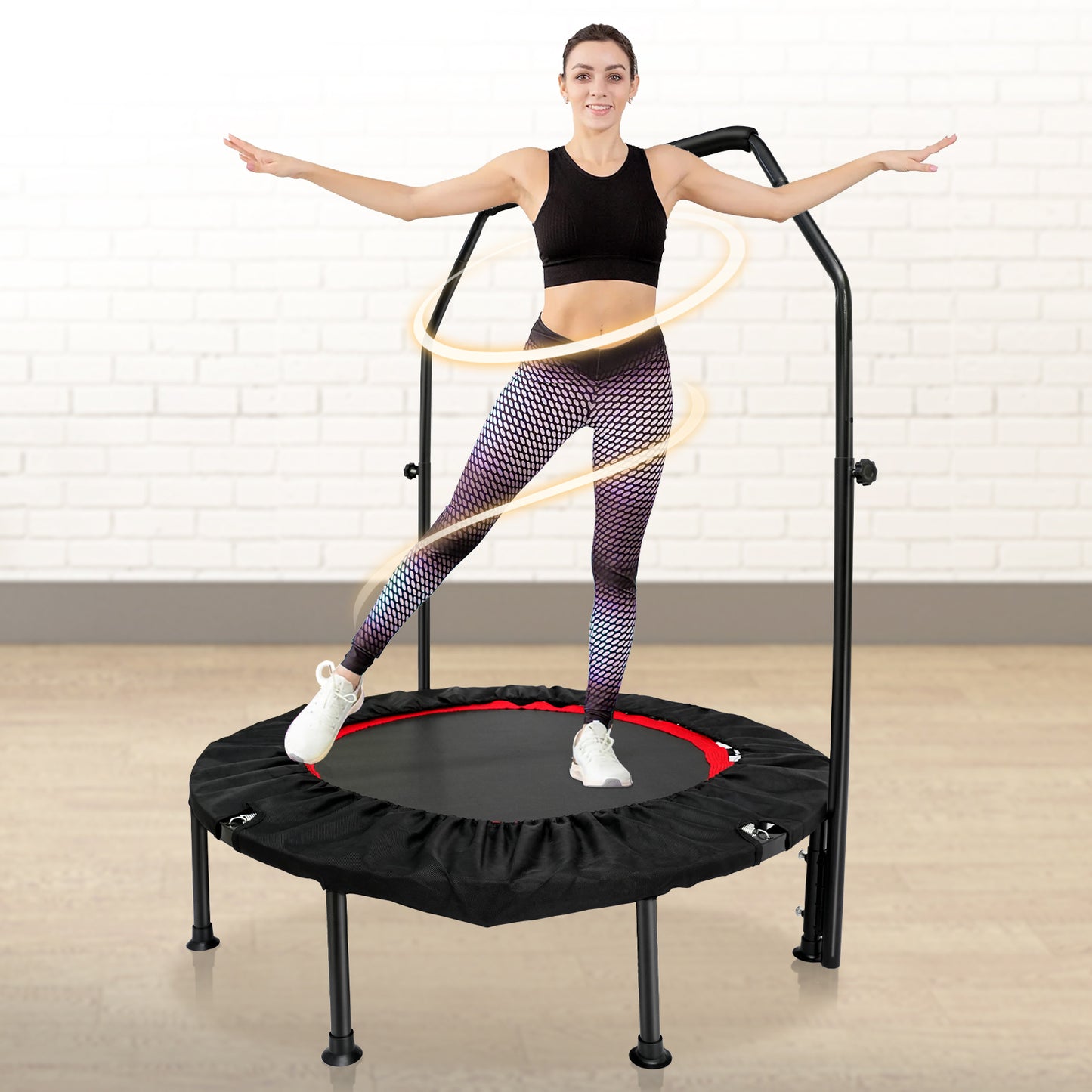 48" Exercise Mini Trampoline, Fitness Rebounder Trampoline for Adults with Adjustable Foam Bar, 330lb, Indoor Trampoline for Adults/Kids
