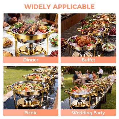 CATGOOD 6 Pack Chafing Dish Buffet Set, 6QT Stainless Steel Food Warmers with Glass Lids & Gold Stands, Buffet Servers & Chafer Set for Parties, Weddings, Catering, Home Banquet