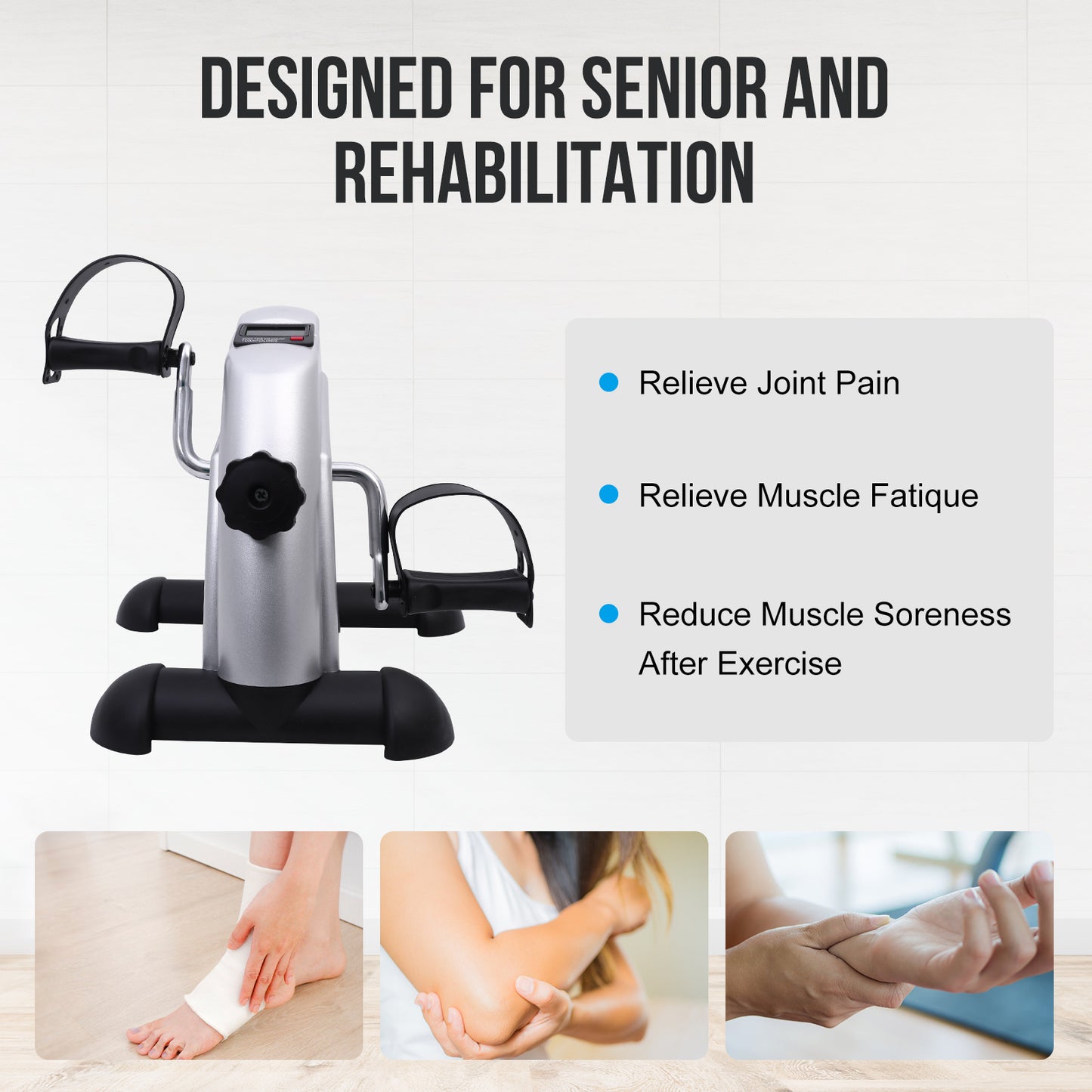 Mini Exercise Bike, Under Desk Bike Pedal Exerciser porable Foot Cycle Arm & Leg Peddler Machine with LCD Screen Displays,Silver