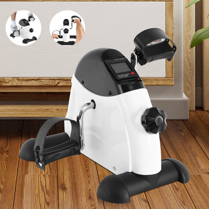 Under Desk Exercise Bike,Stationary Foot Pedal Exerciser,Portable Mini Exercise Bike with LCD Screen Displays for Leg/Arm Fitness and Health,White