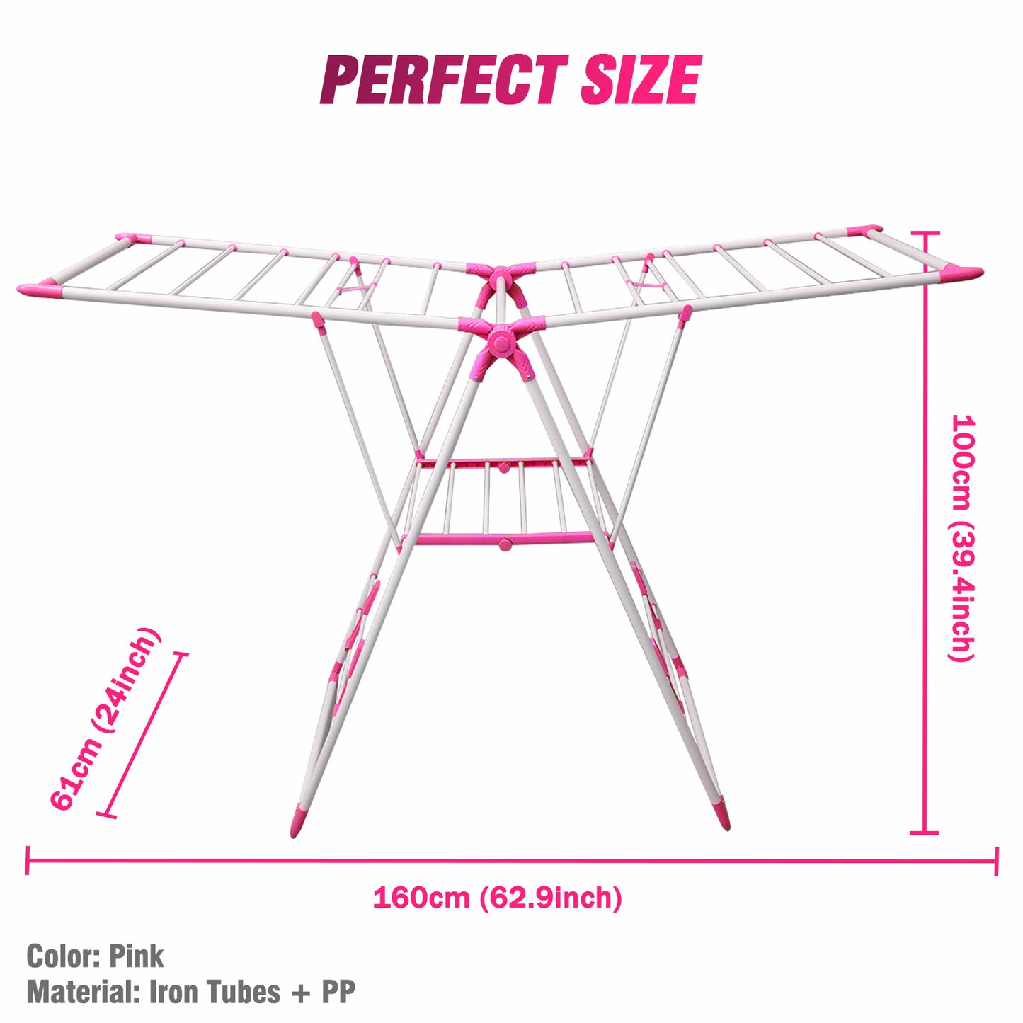 2-Tier Winged Collapsible Clothes Hanger, Stainless Steel Indoor/Outdoor Clothes Drying Rack, Space-Saving, Red
