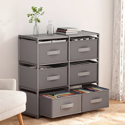 BAOKALER Clothes Drawer Dresser with 6 Drawers, Double Row Non-Woven Fabric Dresser for Bedroom, Hallway, Entryway, Closets, Sturdy Steel Frame, Wood Top, Gray