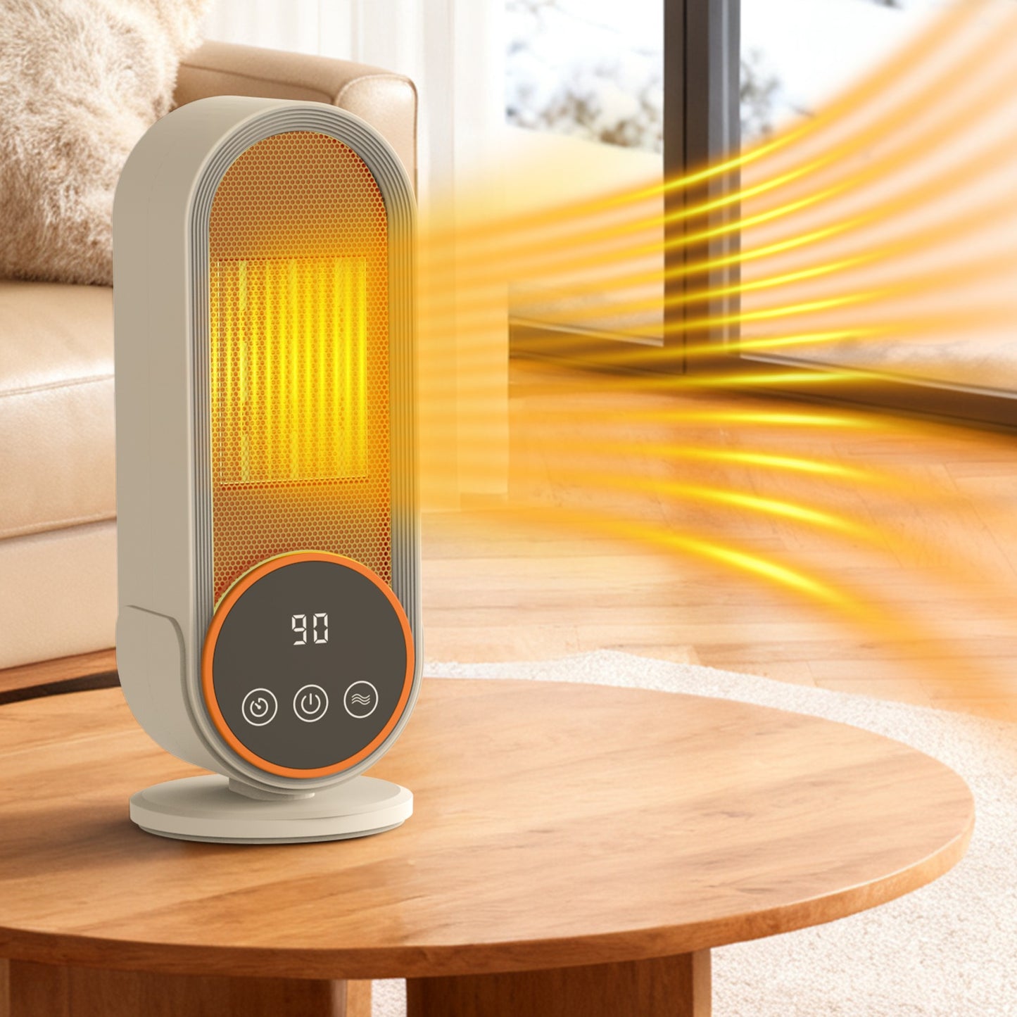 1200W Tower Heater, Ceramic Space Heater with Thermostat, 3D Realistic Flame Effect and Remote Control, 3 Modes, Overheat and Tip-Over Protection, Suitable for Home/Living Room