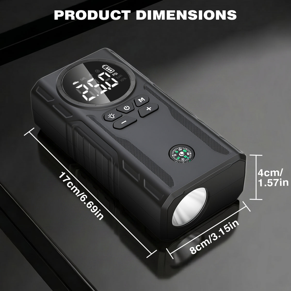 800A Peak Car Battery Jump Starter with Tire Inflator, Portable 6?in?1 Jump Starter with Dual USB Ports & 12V DC Output, 12V Jump Pack with 300?Lumen Tri?Mode SOS LED Light, Black