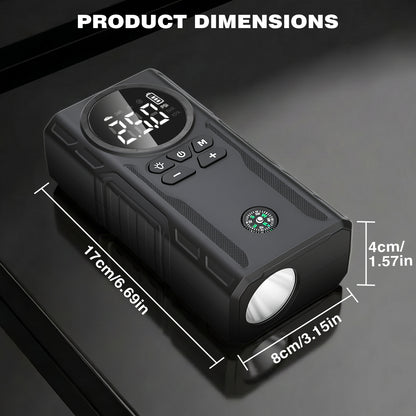 800A Peak Car Battery Jump Starter with Tire Inflator, Portable 6?in?1 Jump Starter with Dual USB Ports & 12V DC Output, 12V Jump Pack with 300?Lumen Tri?Mode SOS LED Light, Black
