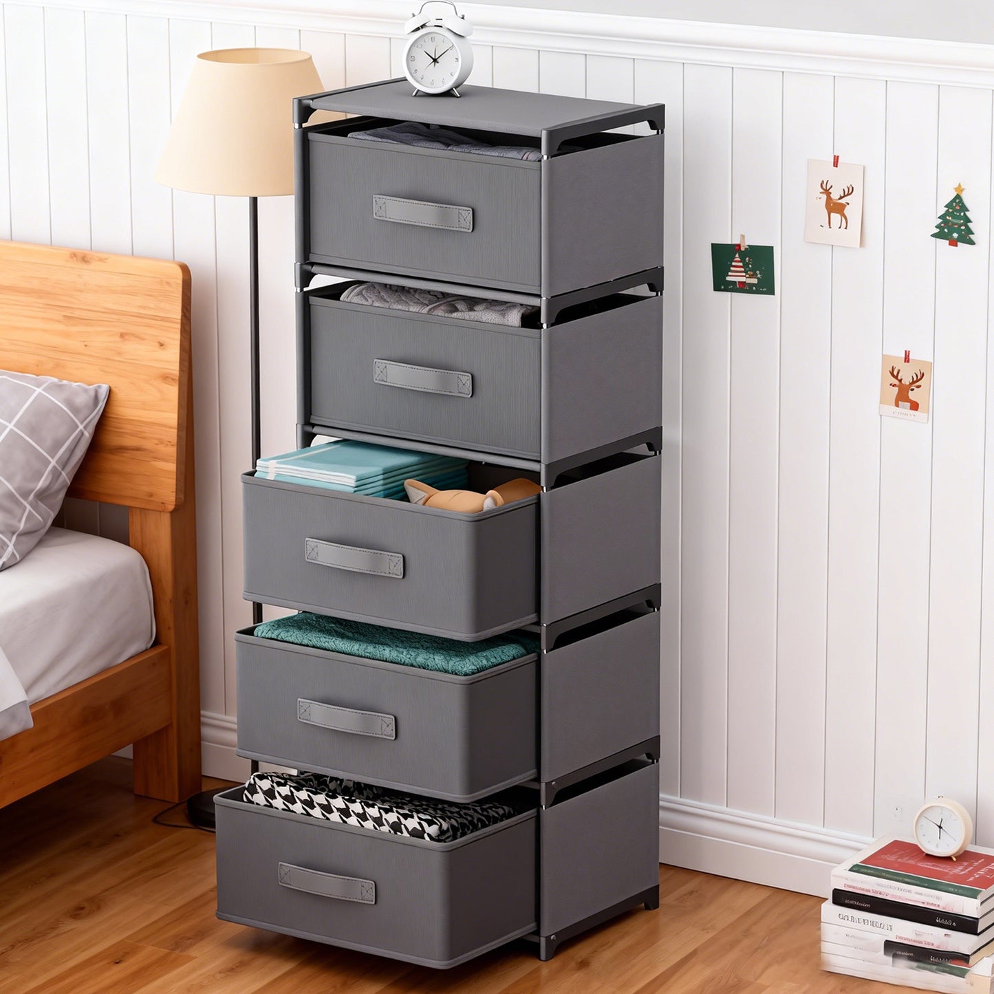 BAOKALER Multifunctional Bedroom Storage Cabinet Drawers for Clothes, Fabric Dressers for Bedroom with 5 Drawers, Small Dresser for Living Room, Hallway, Gray
