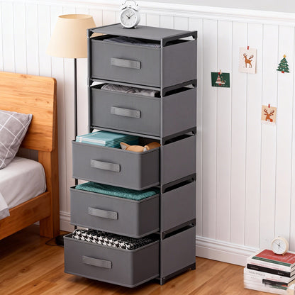 BAOKALER Multifunctional Bedroom Storage Cabinet Drawers for Clothes, Fabric Dressers for Bedroom with 5 Drawers, Small Dresser for Living Room, Hallway, Gray