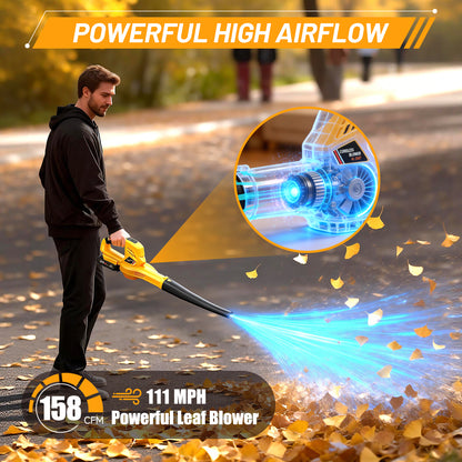 BAOKALER Cordless Leaf Blower, 158CFM 111MPH Powerful Electric Blower with 2 x 2.0Ah Batteries & Charger, Portable Blower for Patio, Garden, Car, Worksite
