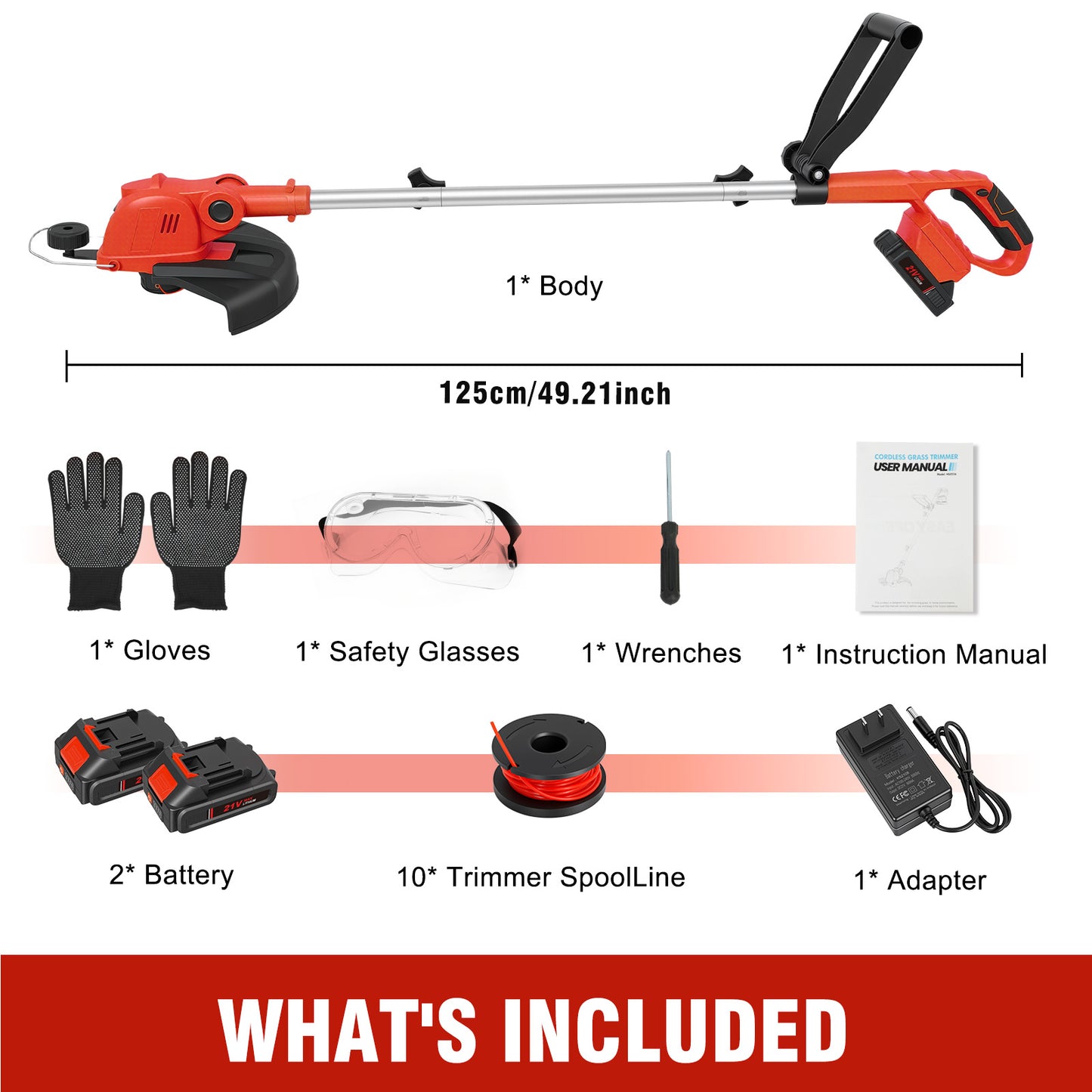 CATGOOD 2AH String Trimmer and Lawn Edger 2 in 1, 12" Cordless Weed Eater with Auto Line Feed, 10 Lines and 2 Batteries Contained, Red