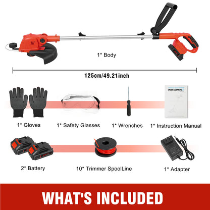 CATGOOD 2AH String Trimmer and Lawn Edger 2 in 1, 12" Cordless Weed Eater with Auto Line Feed, 10 Lines and 2 Batteries Contained, Red