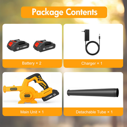 Leaf Blower Cordless with 2¡Á 2.0Ah Batteries and Charger, Variable Speed Switch, Lightweight Battery Powered Blowers for Lawn Care, Yard, Patio Cleaning, Blowing Leaves & Dust, Yellow