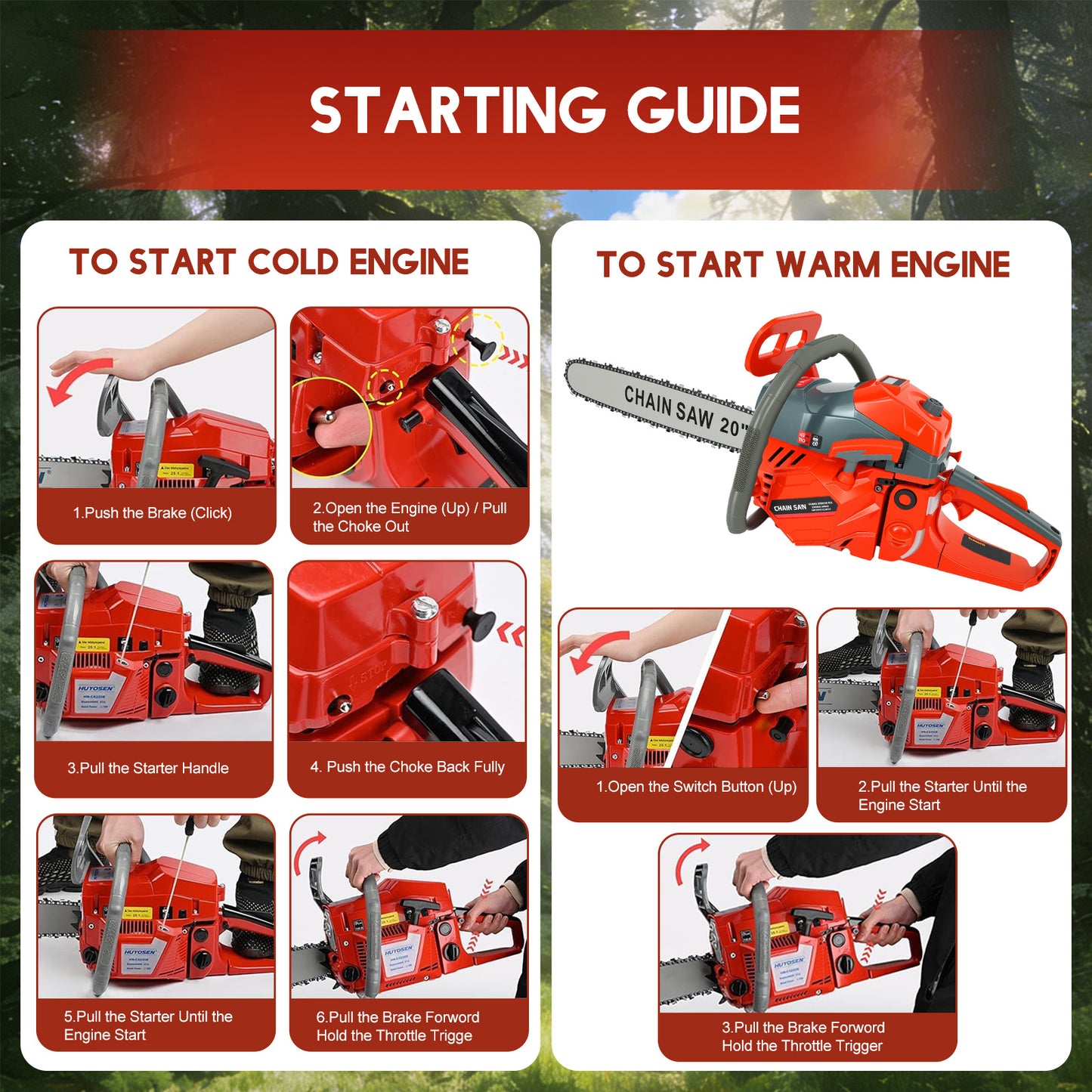 BAOKALER 20-Inch Gas Chainsaw, 10700 RPM 2-Cycle 62CC Heavy Duty Gas Chainsaw, 3.4HP Powerful Chainsaws, for Farm/Garden/Ranch/Wood Cutting