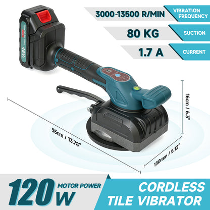 Tile Vibration Leveling Machine, Cordless Tiler Vibration Tool with 5 Adjustable Speed, 2-in-1 Tile Vibration Machine with 5.2in Suction Cup & 176Lbs Adsorption, 2 Batteries