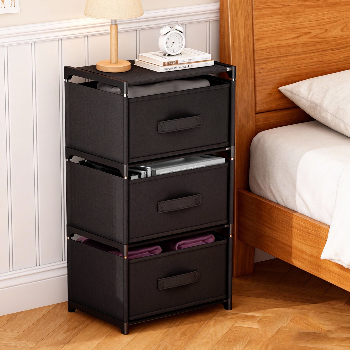 BAOKALER Fabric Dressers for Bedroom with 3 Drawers, Multifunctional Bedroom Storage Cabinet Drawers for Clothes, Small Dresser for Living Room, Hallway, Black