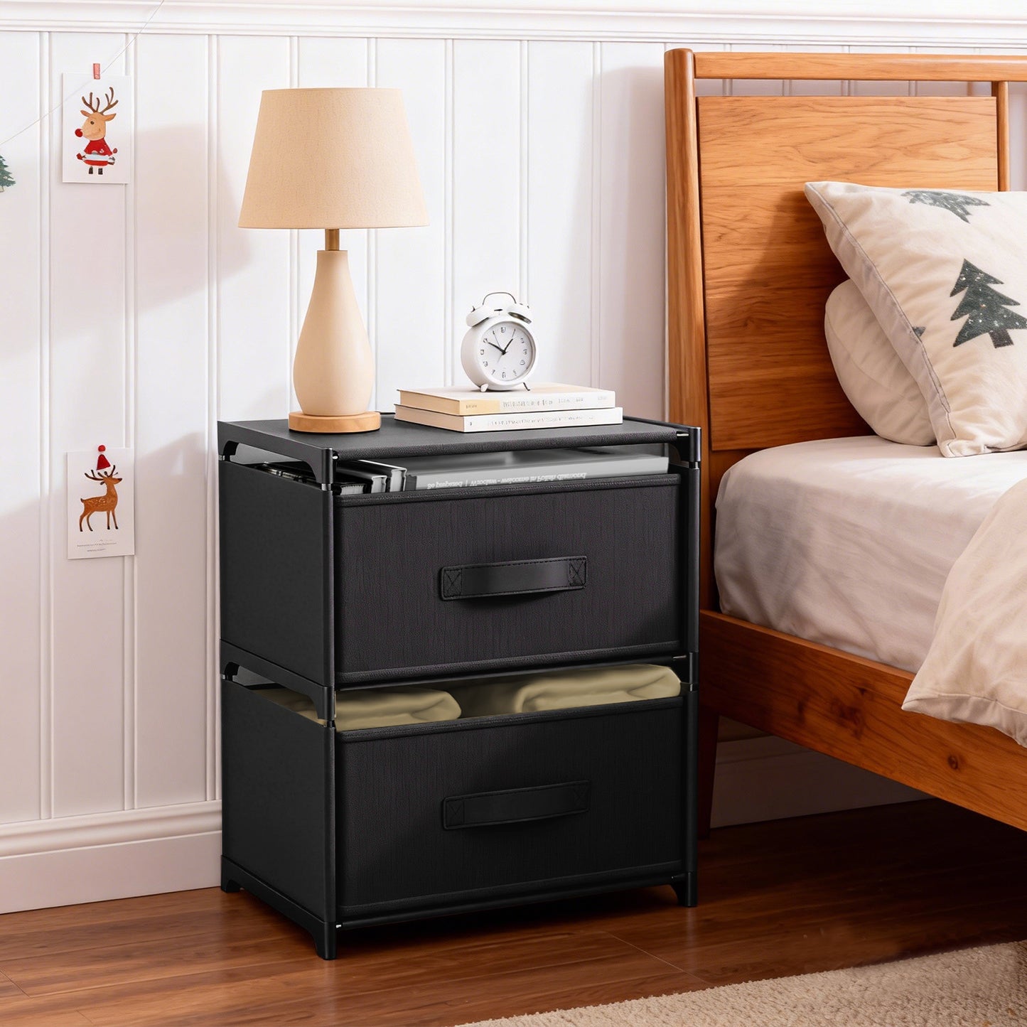 BAOKALER Fabric Dressers for Bedroom with 2 Drawers, Multifunctional Bedroom Storage Cabinet Drawers for Clothes, Small Dresser for Living Room, Hallway, Black