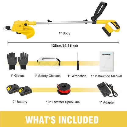 CATGOOD Cordless Weed Wacker, 12 Inch Electric String Trimmer with 10 lines and 2 Batteries, 3-in-1 Lawn Edger with Pivoting Head, Yellow