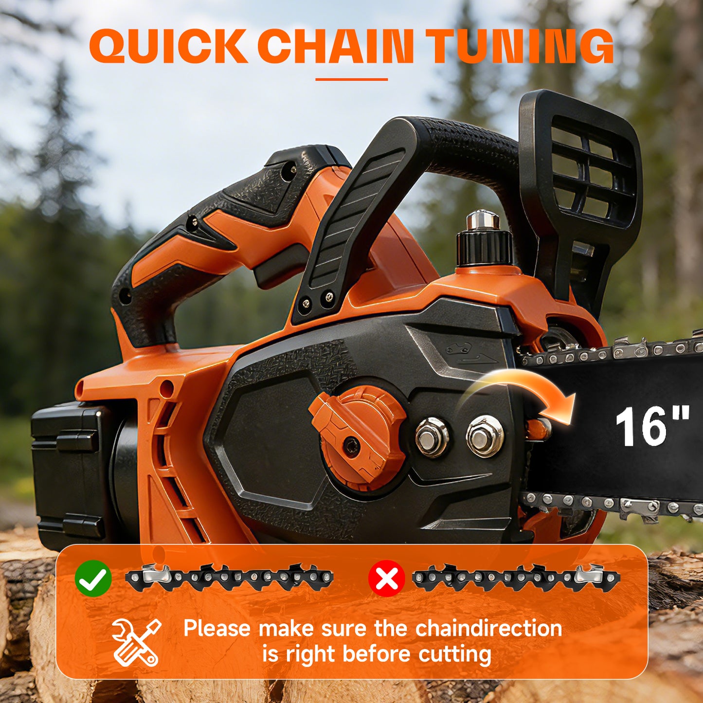 Brushless 16-Inch Chainsaw Cordless with 2×6.0Ah Batteries, Electric Chainsaw with 3 Chains, for Wood Cutting and Yard Work