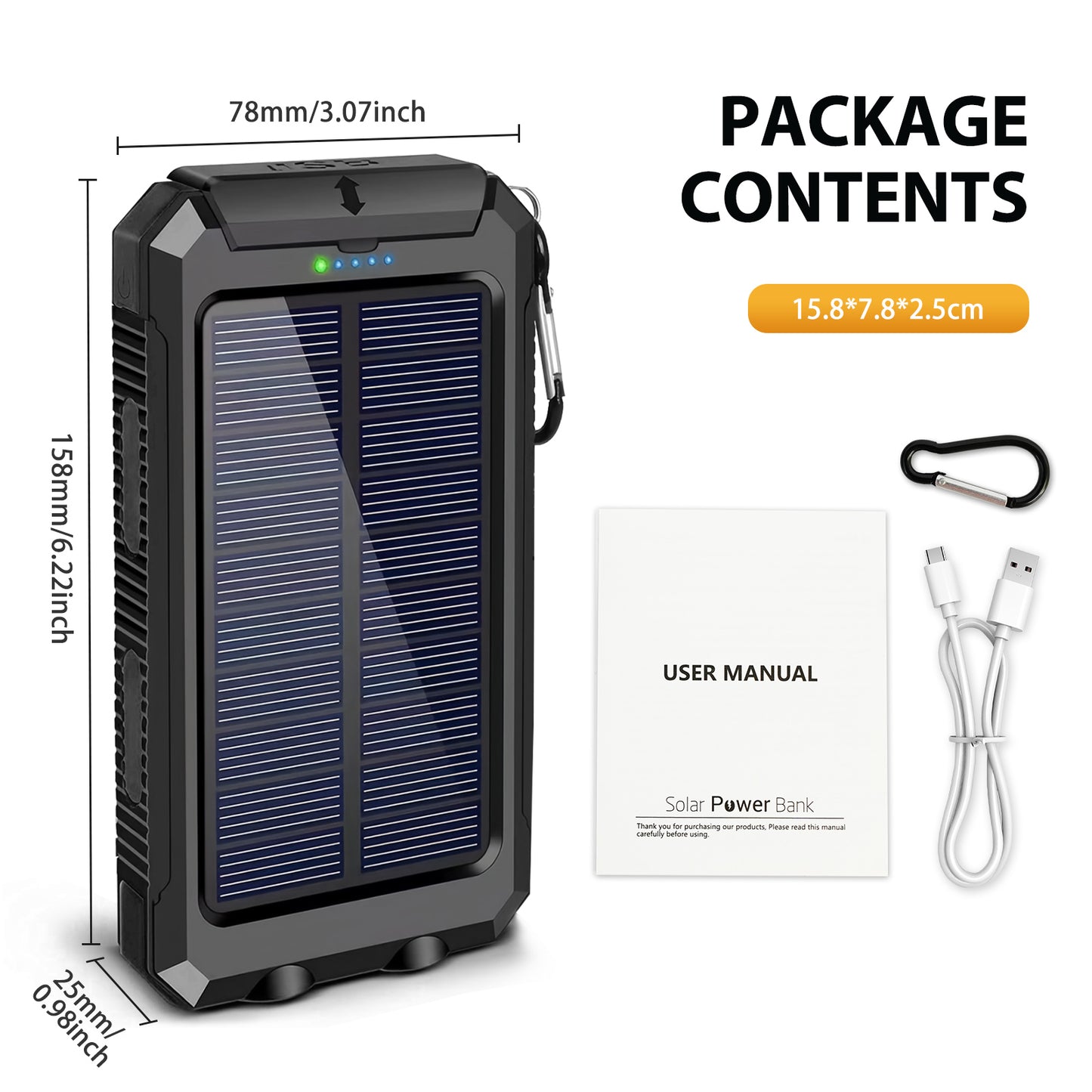 CATGOOD 10000mAh Portable Solar Charger for iphone and Android Power Bank with Dual 5V USB Ports for Outdoor Camping Hiking(Black)