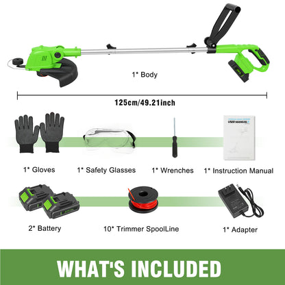 CATGOOD Cordless Weed Wacker, 12 Inch Electric String Trimmer with 10 lines and 2 Batteries, 3-in-1 Lawn Edger with Pivoting Head, Green