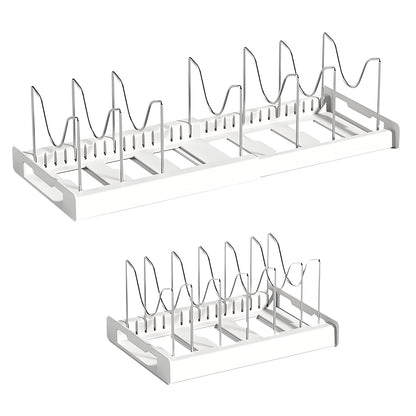 Expandable Pan Organizer, Pots and Pans Organizer with 12 Adjustable Shelves, Multifunctional Lid Organizer for Kitchen Cabinets, Stainless Steel Pan Rack Lid Holder, White
