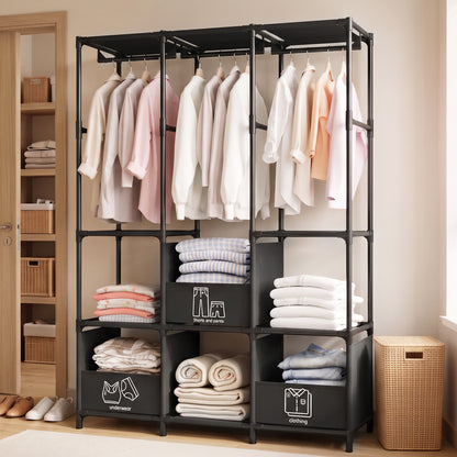 Portable Closet, Non-Woven Fabric Portable Closet Organizers and Storage, Clothes Storage with 3 Storage Drawers, Wardrobe Closet for Bedroom and Living Room, Black