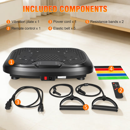 Vibration Plate Exercise Machine, Full Body Vibration Platform with 2 Loops & 5 Resistance Bands for Wellness and Fitness, Black