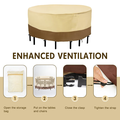 Round Patio Furniture Covers, 84" Dia Outdoor Furniture Covers, Waterproof Outdoor Table Cover, Fire Pit Cover, 420D Cover for Outdoor Furniture Set, Beige&Brown