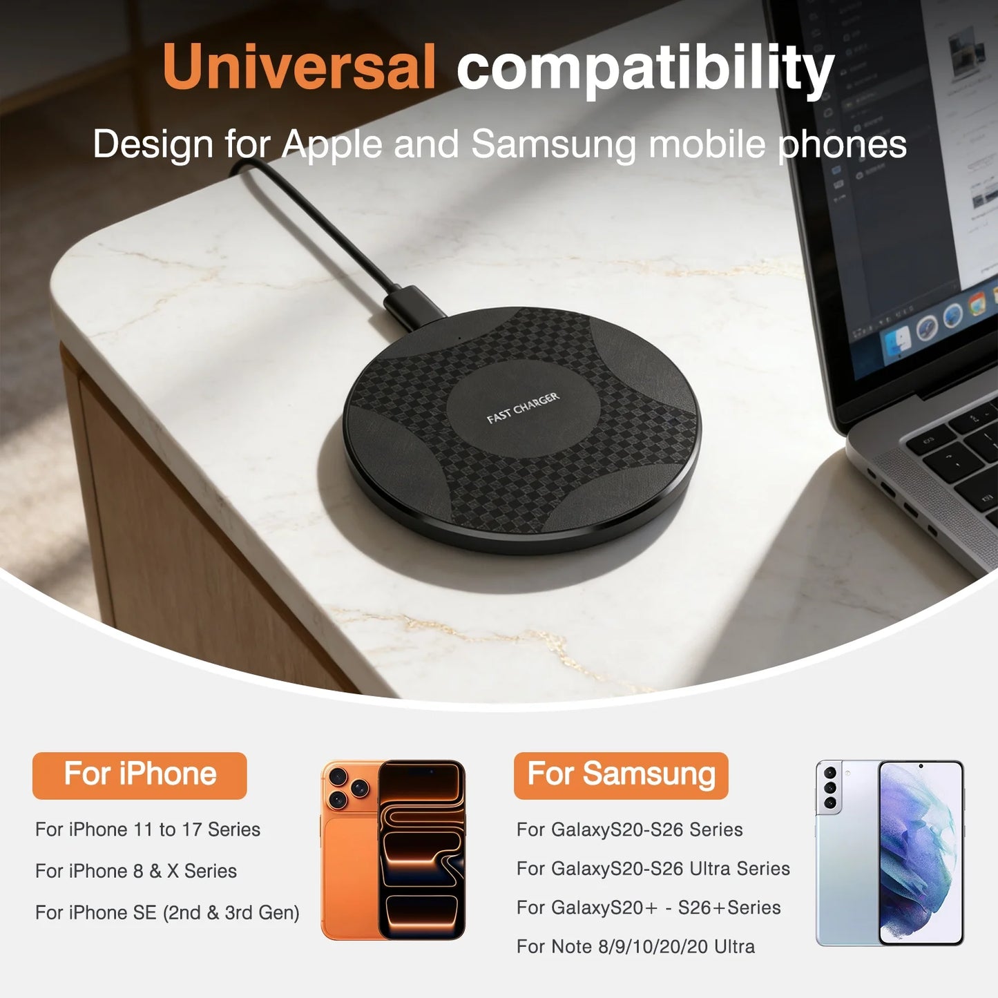 Wireless Charger for iPhone, Charging Pad for Compatible with iPhone 17 16 15 14 13 12 11 Pro Max/Mini/Plus/XR/X/8, Portable Charger for AirPods 4 3 2 Pro, Black