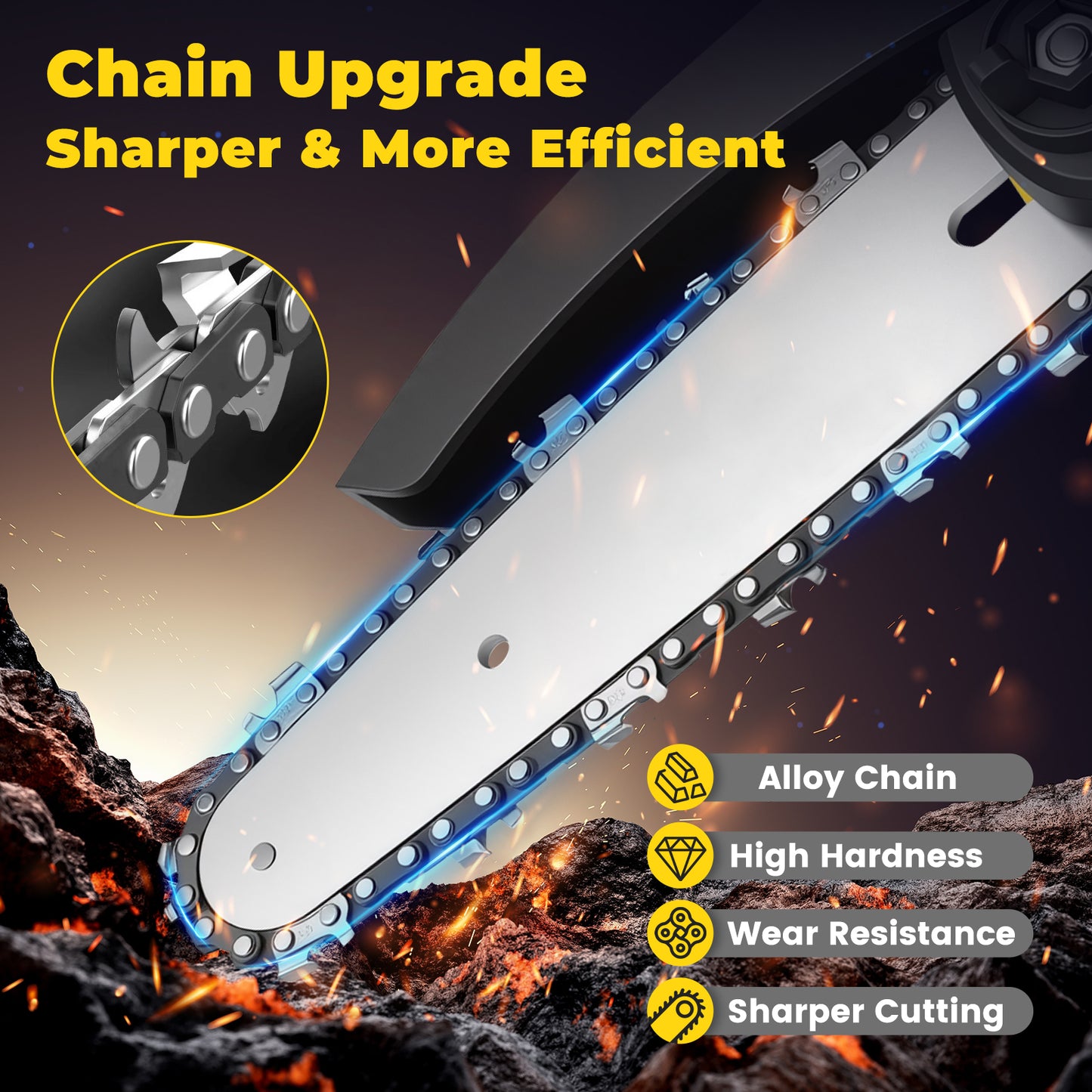 Mini Chainsaw Cordless, 6 inch & 4 inch Portable Electric Chainsaw with 2 Rechargeable Batteries and 3 Chains, for Tree Trimming Wood Cutting, Best Gifts for Father, Dad, Husband, Men, Yellow