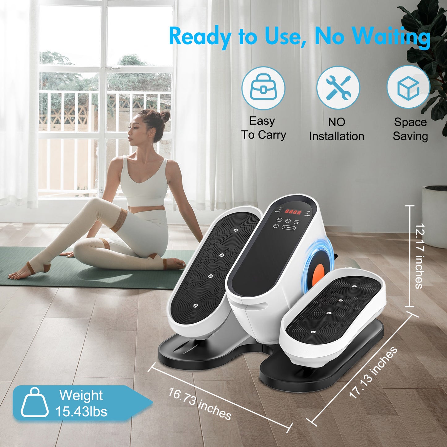 Under Desk Elliptical Machine, Fully Assembled Portable Leg Exerciser for Seniors and Adults, Quiet Electric Seated Pedal System with Remote Control and Non-Slip Straps