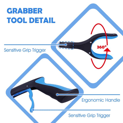 43 inch Extra Long Grabber Reaching Tool,Foldable Pick up Stick with Strong Grip Magnetic,360°Rotating Anti-Slip Jaw,Trash Claw Reacher Grabber Tool,Trash Picker Tool (Blue)