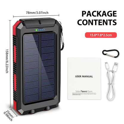 BAOKALER 30000mAh Solar Charger for Cell Phone iPhone, Portable Solar Power Bank with Dual 5V USB Ports, 2 Led Light Flashlight, Compass Battery Pack for Outdoor Camping Hiking(Red)