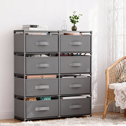 BAOKALER Clothes Drawer Dresser with 8 Drawers, Double Row Non-Woven Fabric Dresser for Bedroom, Hallway, Entryway, Closets, Sturdy Steel Frame, Wood Top, Gray