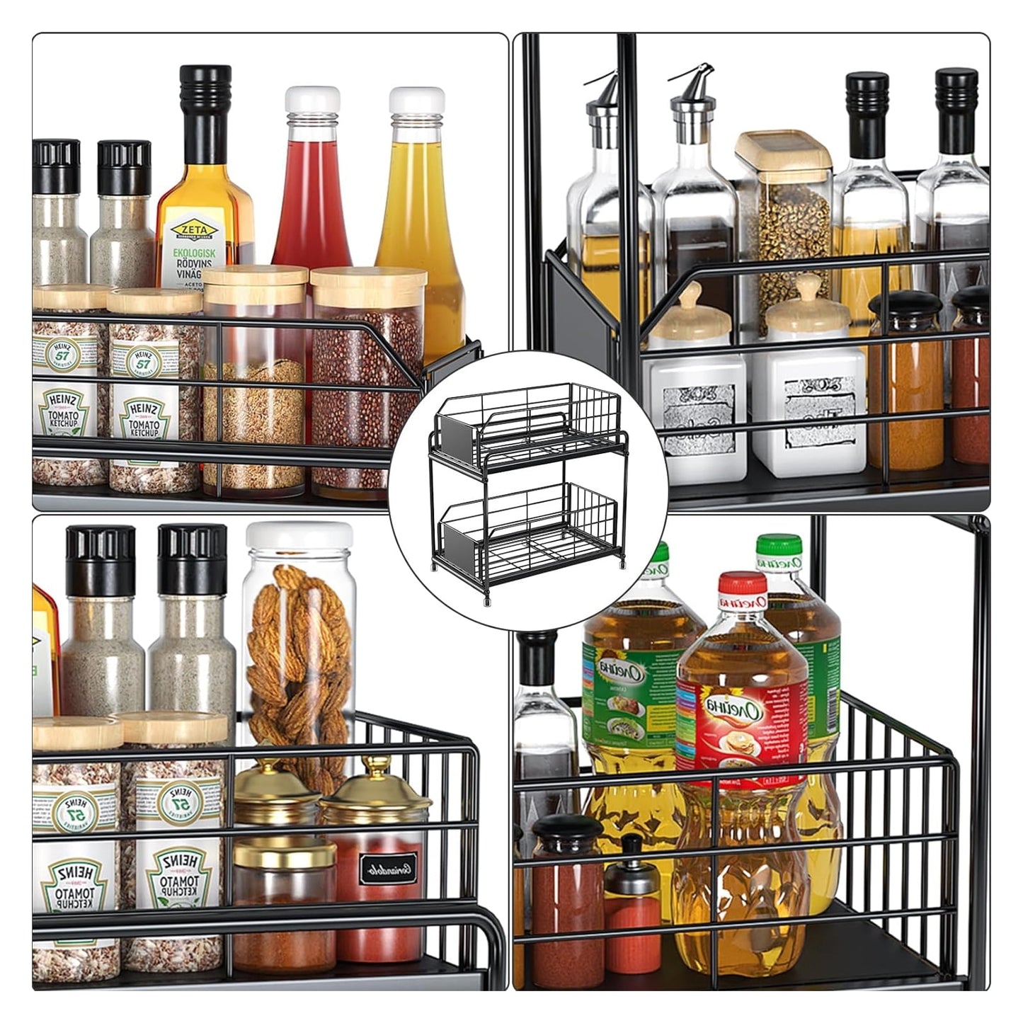 Sliding Cabinet Basket Organizer, Bathroom Organizer Under Sink Shelf, Under Kitchen Cabinet Organizer, 2 Tier Multi-purpose Under Sink Storage Rack, Black