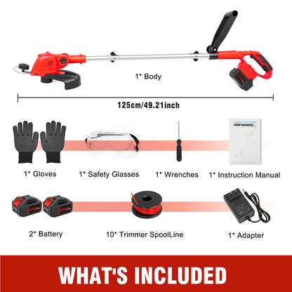 CATGOOD 4AH String Trimmer and Lawn Edger 2 in 1, 12" Cordless Weed Eater with Auto Line Feed, Weed Trimmer with 2 Batteries, Red