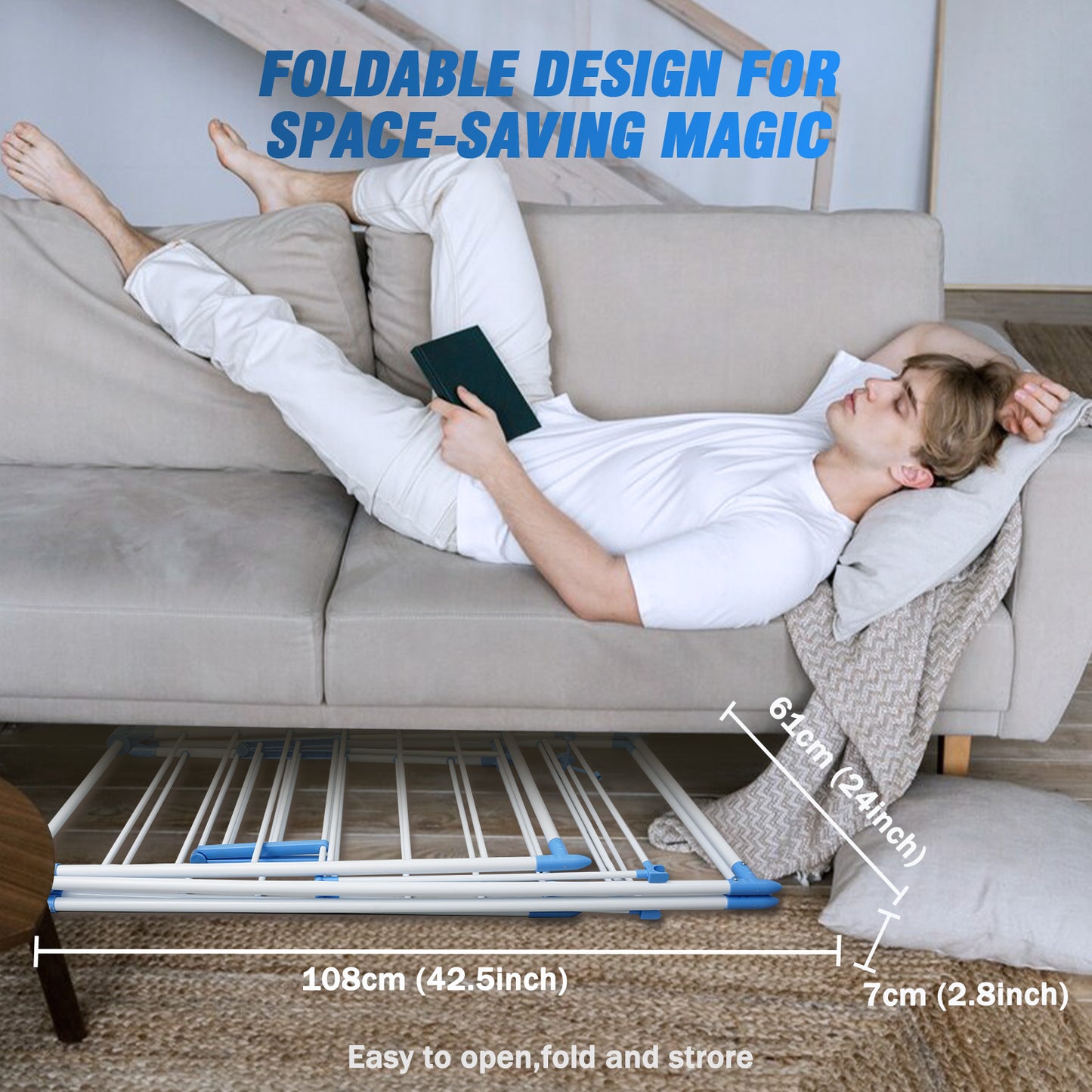 Foldable Clothes Drying Rack, Laundry Rack with Height Adjustable Wings, Metal Drying Rack Clothing for Indoor Outdoor