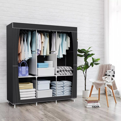 Portable Closet, Clothing Rack Shelf, Dustproof Non-woven Fabric Closet, Black
