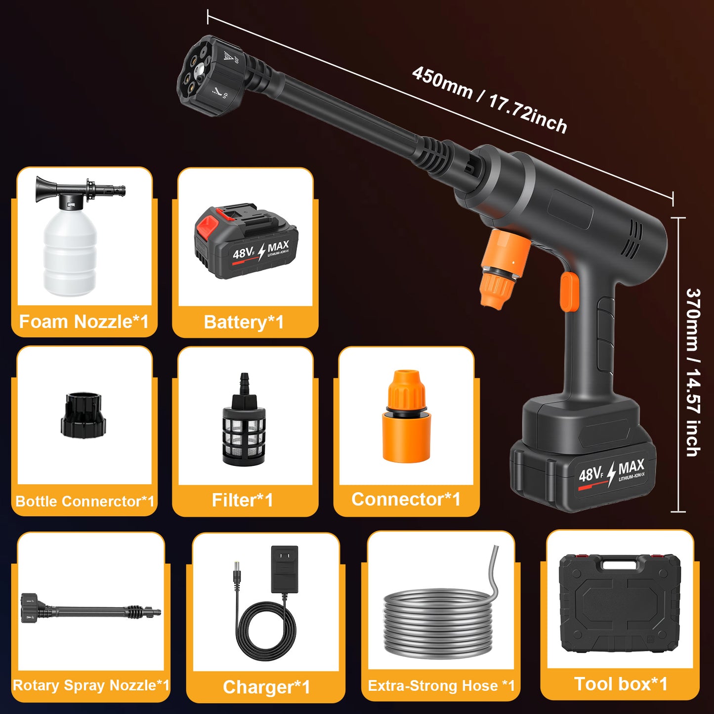 900PSI Cordless Pressure Washer, 3.0GPM Portable Power Washer with 6-in-1 Adjustable Nozzle, Power Cleaner with 16.4ft Hose for Cars/Patios, 1 Battery, Charger Included