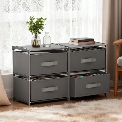 BAOKALER Clothes Drawer Dresser with 4 Drawers, Double Row Non-Woven Fabric Dresser for Bedroom, Hallway, Entryway, Closets, Sturdy Steel Frame, Wood Top, Gray