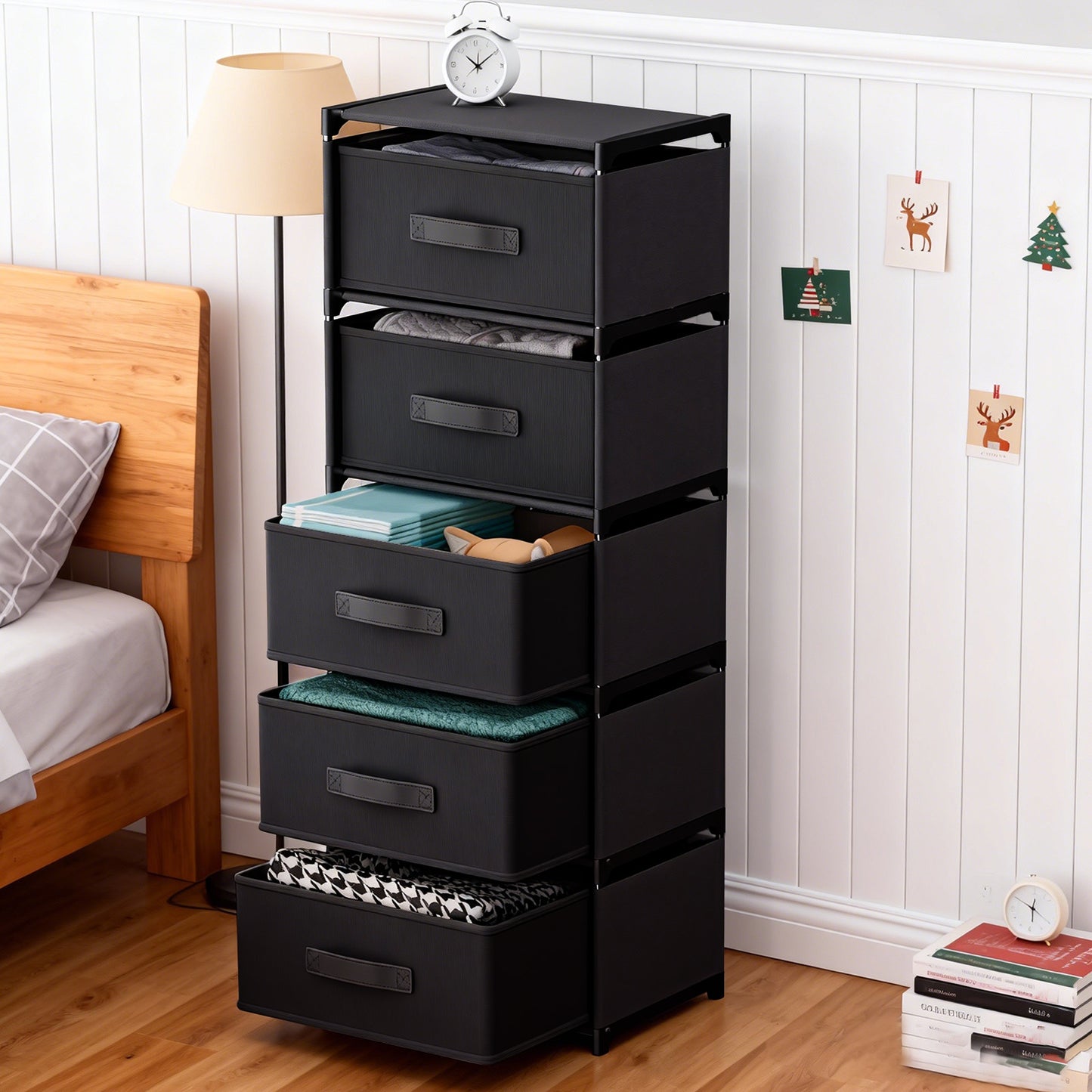 BAOKALER Fabric Dressers for Bedroom with 5 Drawers, Multifunctional Bedroom Storage Cabinet Drawers for Clothes, Small Dresser for Living Room, Hallway, Black
