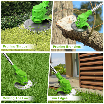 Electric 650W Weed Lawn Edger, Battery Weed Eater, Weed Wacker Electric, Cordless Grass Trimmer Cutting Tool & 2 Battery, Weed Trimmer for Yards Garden, Green
