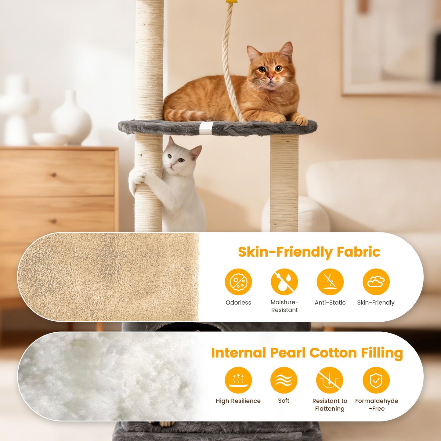 Cat Tree with Condo and Sisal Post, Multi-Level Cat Tower with Top Perchs, Cratching Post for Indoor Cats, Gray